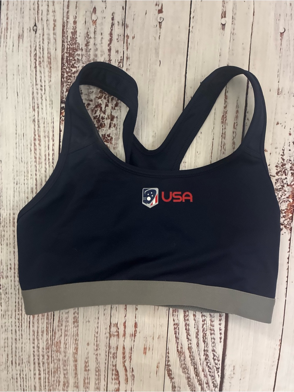 USA Nike Logo Navy Sports Bra with Gray Band